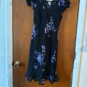 Evan Picone Black and Blue Floral Midi Dress